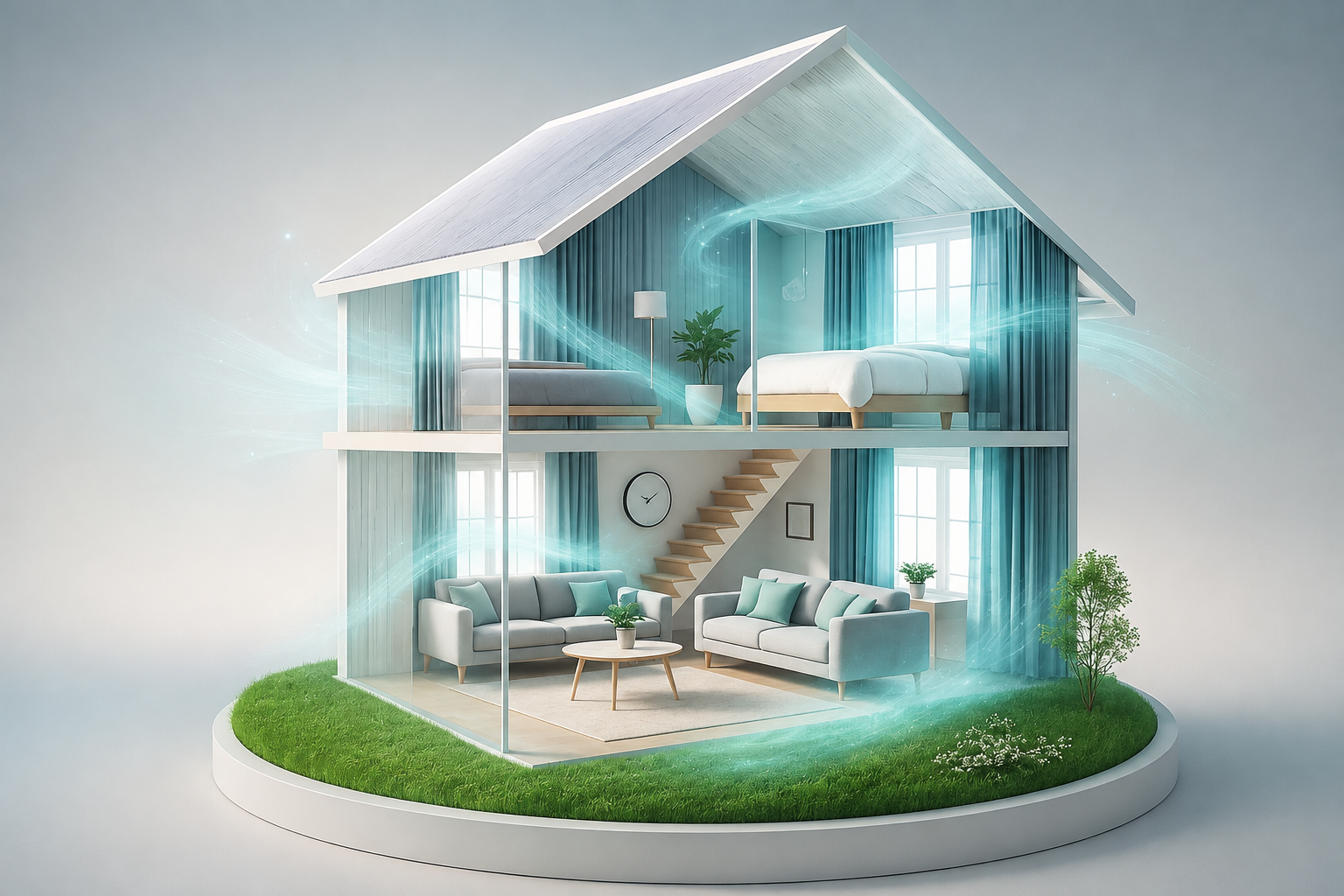 A clean two-storey home shown as a complete indoor environment
